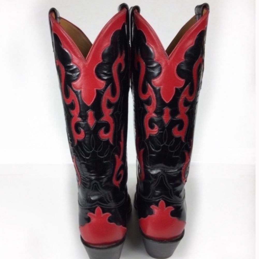 Glossy Black and Red Lucchese boots - Picture 6 of 6